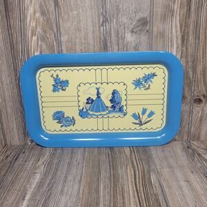 Vintage Lap Tray Metal Blue Cream, Southern Belle Colonial Girl, Country Kitchen